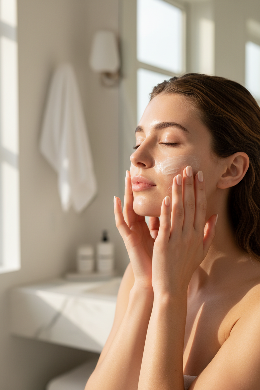 Mujer en rutina de skincare